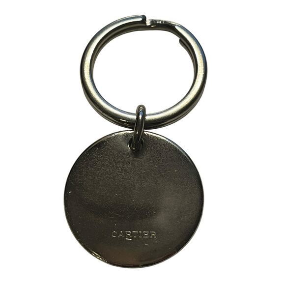 Cartier Round Medallion Silver Tone Key Ring Keyring Chain Charm Logo Engraving - Picture 2 of 6